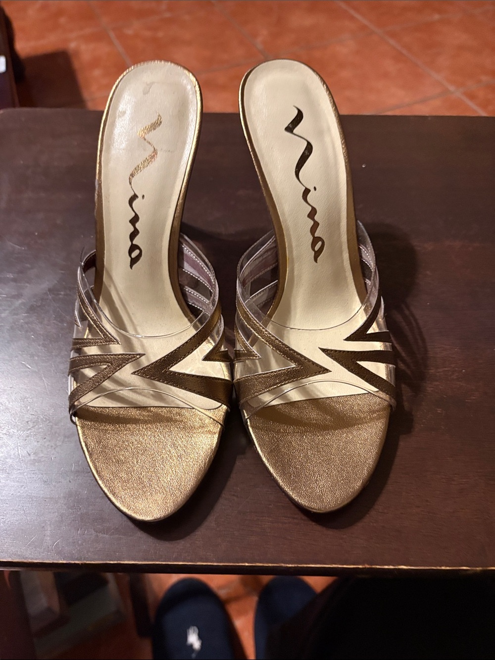 Nina Metallic Gold Slip-On Strappy Mules